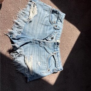 We The Free Frayed Light Blue Jean Shorts